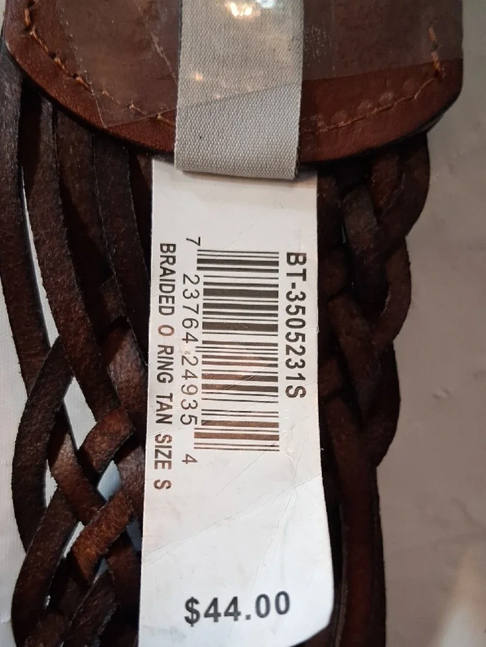 Fossil Woven Brown Leather Belt with Brass Ring Buckle